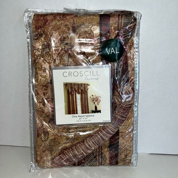 Croscill One Ascot Gold Pink Green Rose Swag Valance Fringe Trim New 40”X21” - Picture 2 of 6